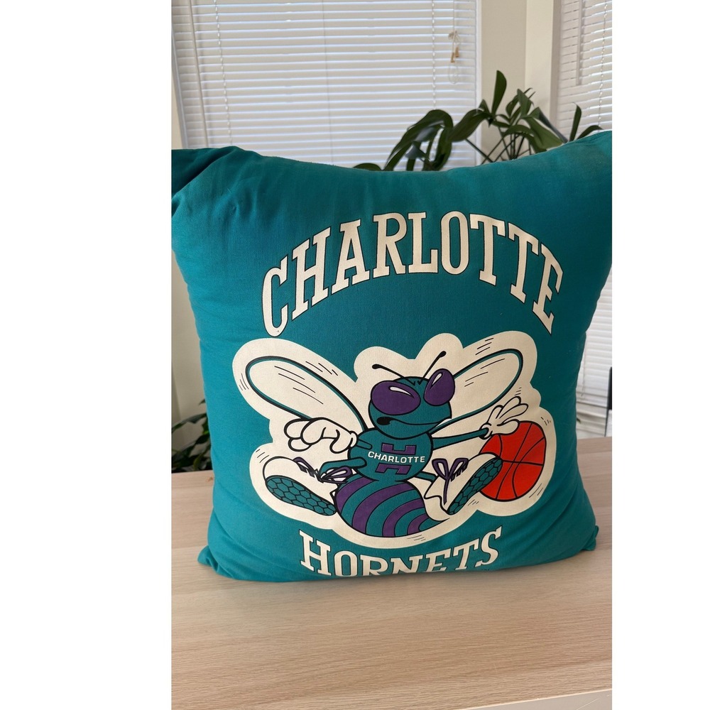 Charlotte Hornets NBA Basketball Throw Pillow Hugo the Hornet Teal Retro Decor